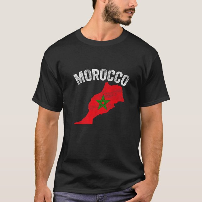 Camiseta Distressed Retro Morocco Flag Morocco Map Patrioti (Frente)