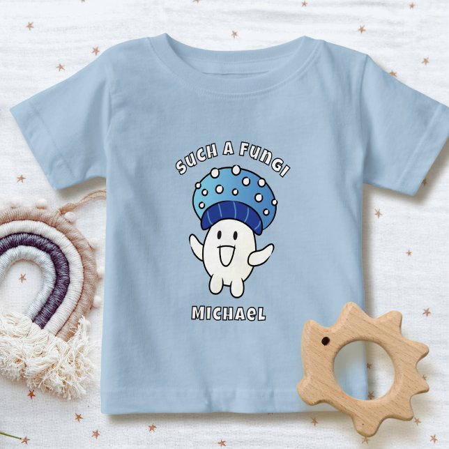 Camiseta Dito engraçado Kawaii Cogumelo Cartoon Fungos Azul (Criador carregado)