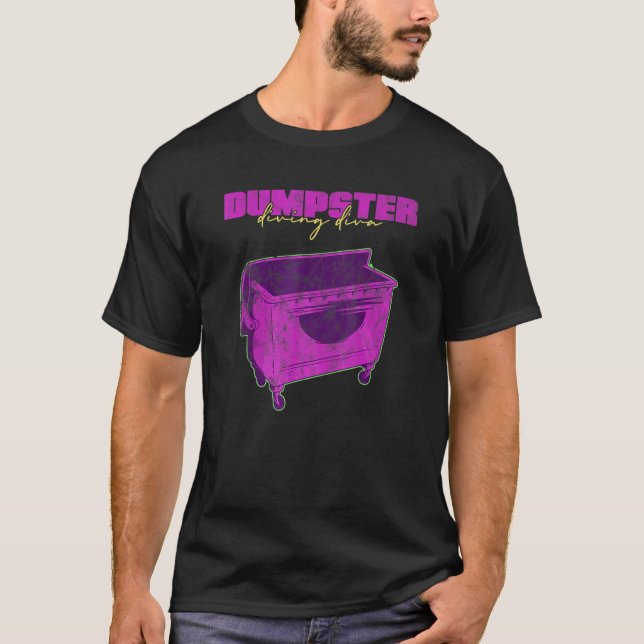 Camiseta Diva de Busca em Lixeira Compradora de Garagem Div (Frente)