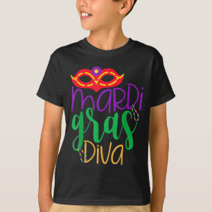 Camiseta Diva do Mardi Gras - Design de Máscara e Contas