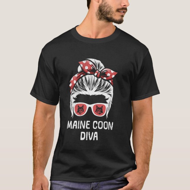 Camiseta DIVÃ MAINE COON Mãe de Gato Maine Coon Engraçada (Frente)