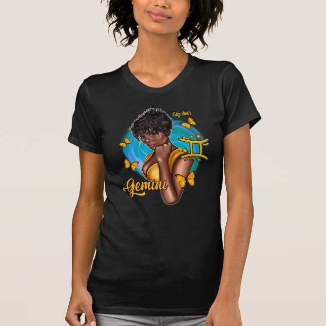 Camiseta Diva Preta Dinâmica de Gêmeos com Energia Dupla (Frente)