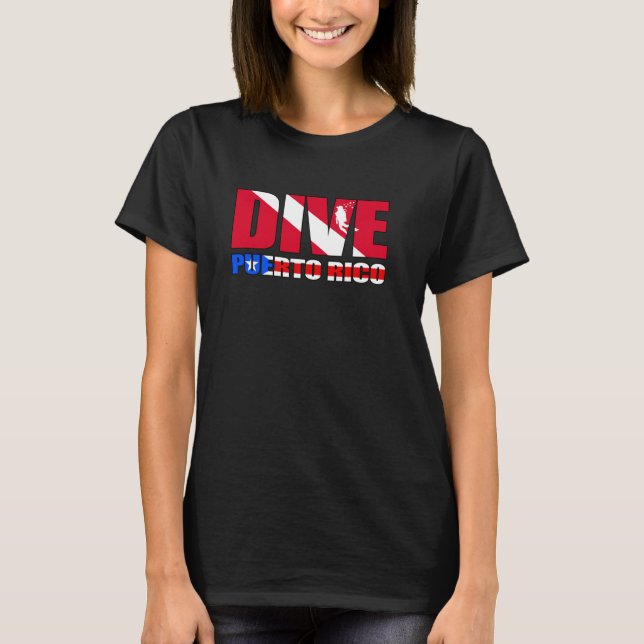 Camiseta Dive Puerto Rico PR Flag Scuba Diver Design (Frente)