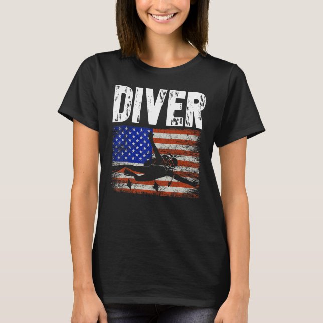 Camiseta Diver US American Flag Dive Scuba Diving (Frente)