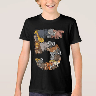 Camiseta Diversão 5º Aniversário Safari Figuras de Animais