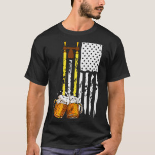 Camiseta Diversão Bebendo Cerveja com Bandeira dos EUA de S