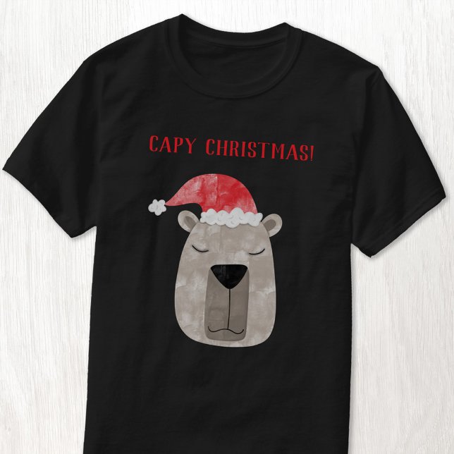 Camiseta Diversão Capybara Personalizada Natal (Fun capybara Christmas Santa hat design t-shirt)
