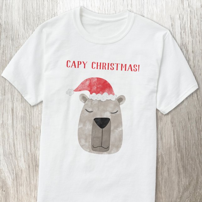 Camiseta Diversão Capybara Personalizada Natal (Fun capybara Christmas Santa hat winter holidays t-shirt)