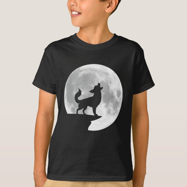 Camiseta Diversão Chihuahua Howling Dia das Bruxas da Lua C (Frente)