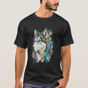 Camiseta Diversão Colorido respingo aquarela huskies siberi