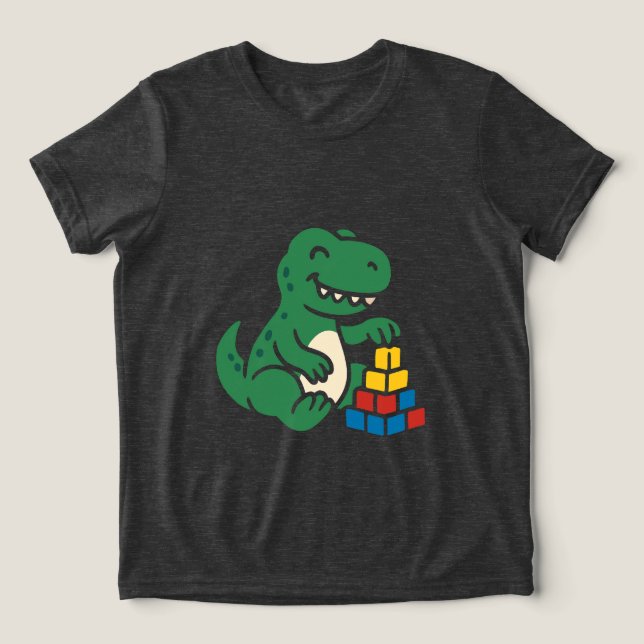 Camiseta Diversão com Blocos de Construção do Dino (Design frontal)