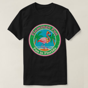 Camiseta Diversão com Flamingo Vintage na Praia da Flórida