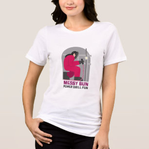Camiseta Diversão com Furadeira de Cabelo Desgrenhado DIY M