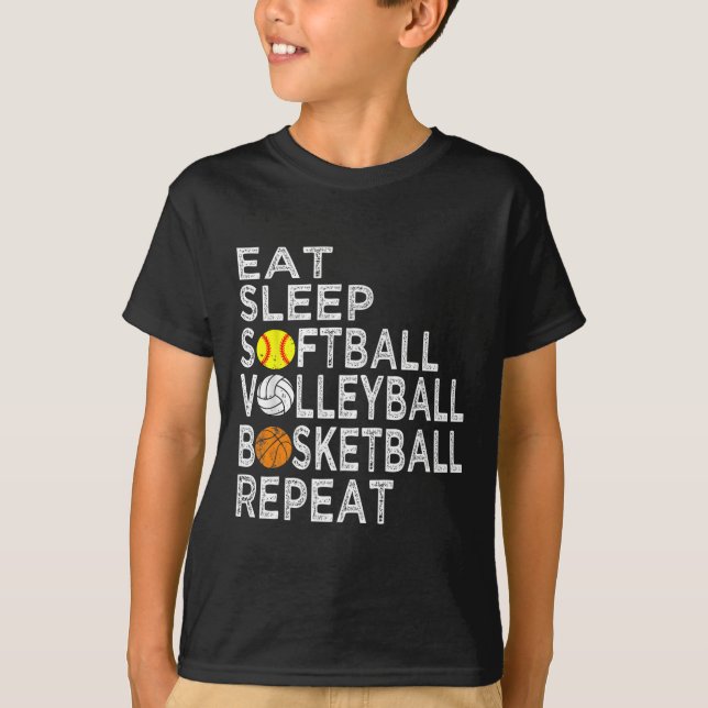 Camiseta Diversão Coma Dormir Rapazes De Voleibol De Bola B (Frente)