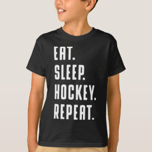 Camiseta Diversão Coma Hockey Com Sono Repete Gráfico Diver