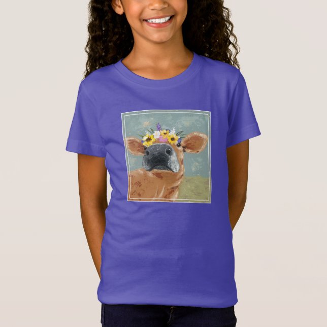 Camiseta Diversão da fazenda - Vaca com Coroa Flor (Frente)