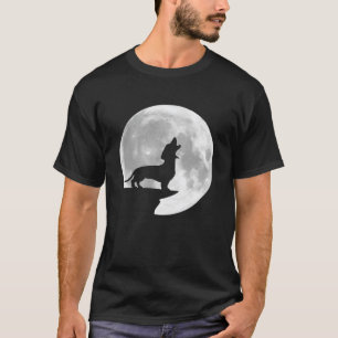 Camiseta Diversão Dachshund Howling Lua Cheia Halloween