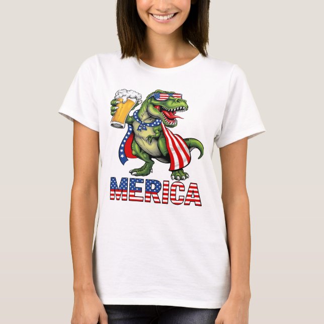 Camiseta Diversão de 4 de julho em Dino 'Merica (Frente)