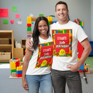 Camiseta Diversão de Aniversário dos Pais Blocos de Constru