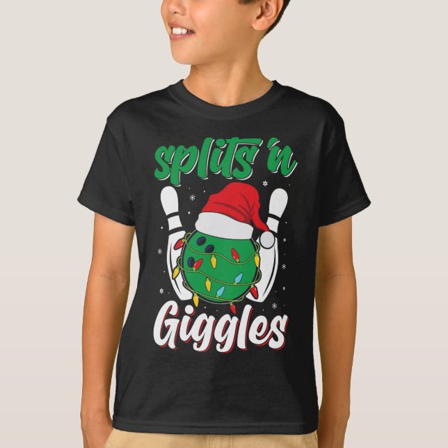 Camiseta Diversão de Boliche de Grades na Bolsa de Natal (Frente)