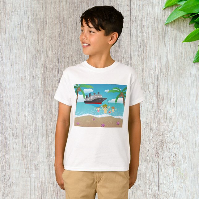Camiseta Diversão de Cruzeiros de Praia da Família Tropical (Criador carregado)