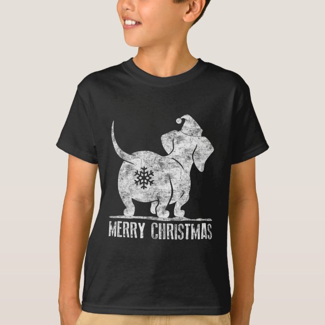 Camiseta Diversão de Dachshund Feia de Natal Cachorro Cacho (Frente)
