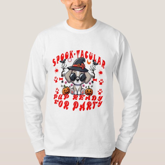 Camiseta Diversão de Design de Abóbora de Cachorro de Hallo (Frente)
