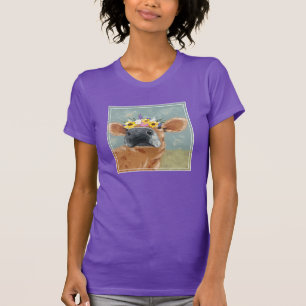 Camiseta Diversão de Fazenda - Vaca com Coroa de Flor