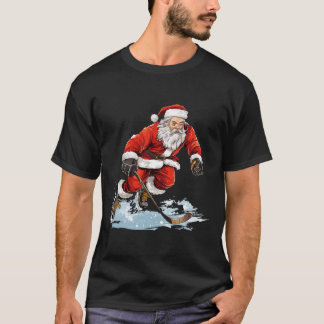 Camiseta Diversão de Férias de Natal Papai Noel Jogando Hóq
