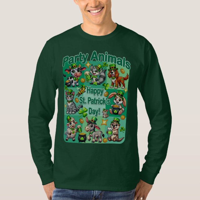 Camiseta Diversão de Patrick e "Animais de Festa" Adoráveis (Frente)