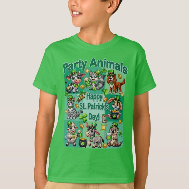 Camiseta Diversão de Patrick e "Animais de Festa" Adoráveis (Frente)