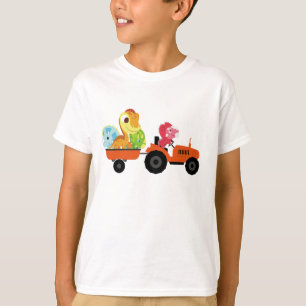 Camiseta Diversão de um trator de dinossauro Fazenda Escola