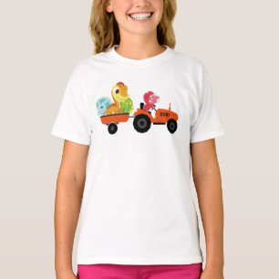 Camiseta Diversão de um trator de dinossauro Fazenda Escola