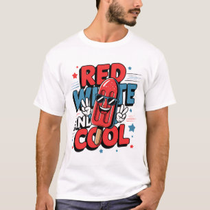 Camiseta Diversão de Verão Vermelho Branco e Gelado Picolé 