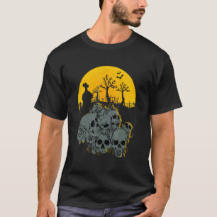 Camiseta Diversão do Halloween Skull Ghost Head Moon Costum