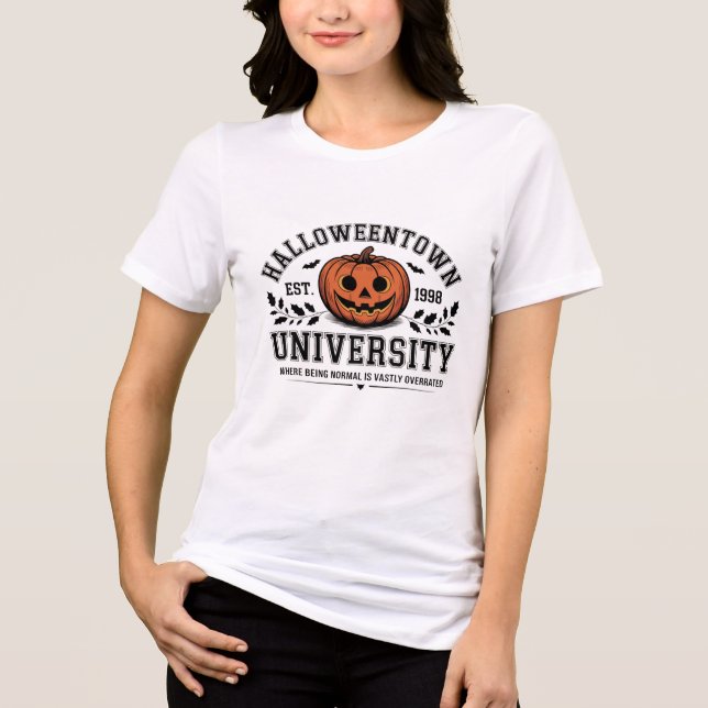 Camiseta Diversão do Halloween Universidade de Pumpkin, Cam (Frente)