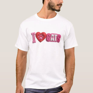 Camiseta Diversão e Rosa Funky Eu AMO GATOS Design de Decla