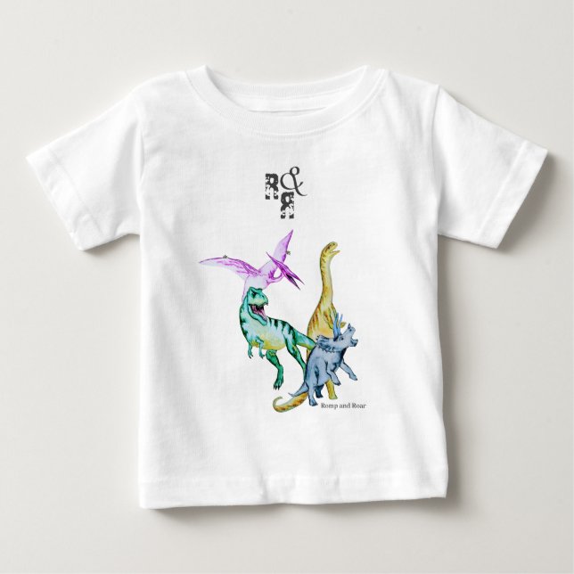 Camiseta Diversão e Rugido de Dinossauros em Aquarela (Frente)