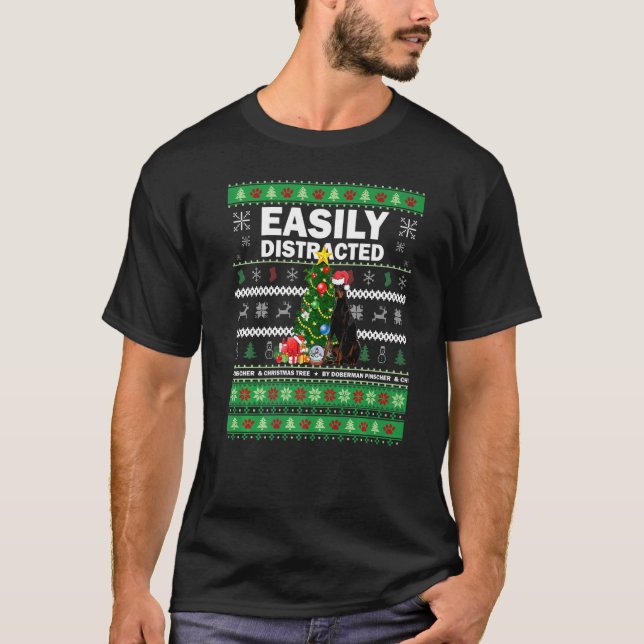 Camiseta Diversão Facilmente Distraído Por Doberman Pinsche (Frente)