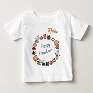 Camiseta Diversão Feliz Hanukkah Chanukah Símbolos Clássico
