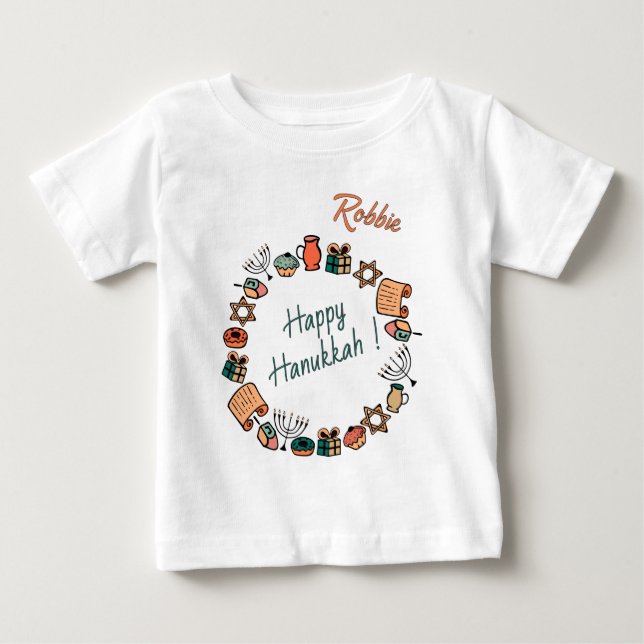 Camiseta Diversão Feliz Hanukkah Chanukah Símbolos Clássico (Frente)