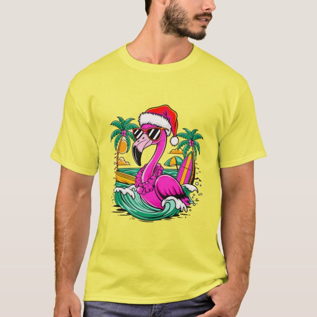 Camiseta Diversão Festiva de Flamingo no Paraíso (Frente)