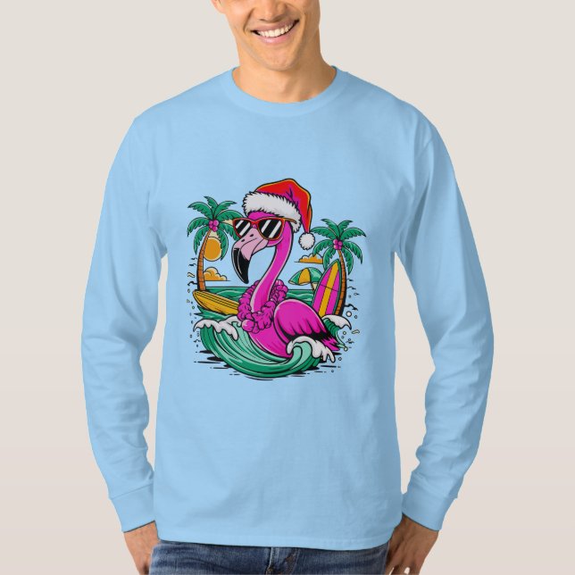 Camiseta Diversão Festiva de Flamingo no Paraíso (Frente)