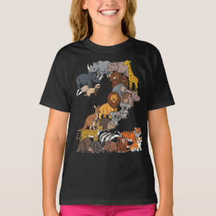 Camiseta Diversão Figuras de Animais do Zoológico Safari de