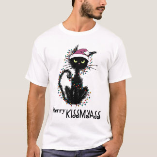 Camiseta Diversão Gato Preto Feliz Beijeminho Natal Pijama 