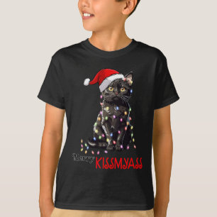 Camiseta Diversão Gato Preto Feliz Beijinho Meu Natal Pijam