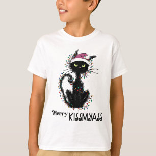 Camiseta Diversão Gato Preto Feliz Beijinho Meu Natal Pijam