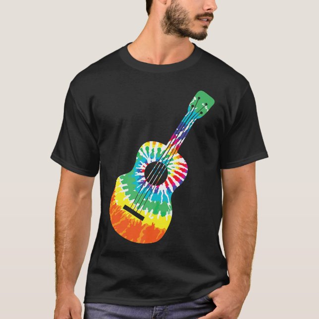 Camiseta Diversão Hippie Rainbow Tie Dye Acoustic Guitar Pr (Frente)