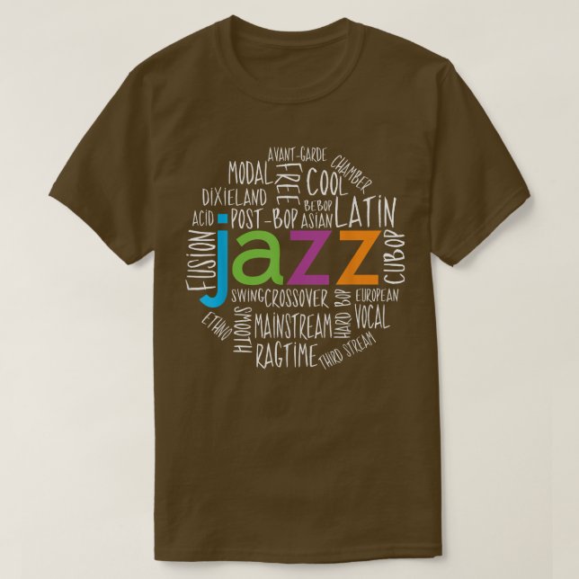 Camiseta Diversão Jazz Genres  (Frente do Design)