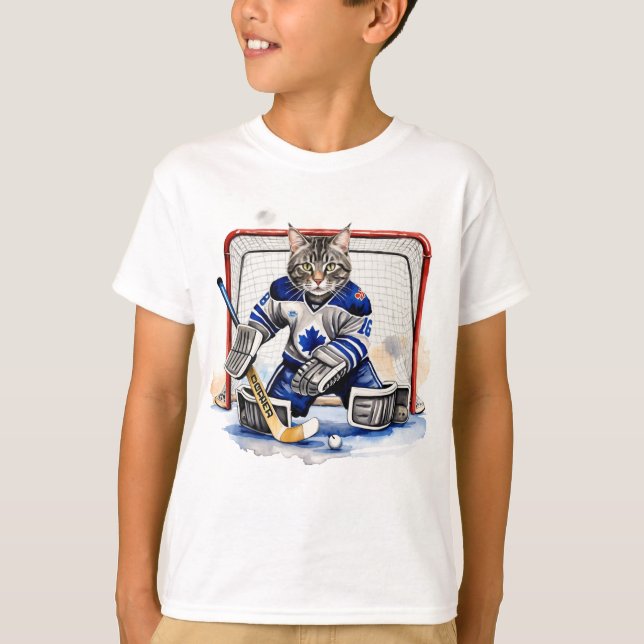 Camiseta Diversão Legal do Hockey com Gata Humor Animal (Frente)